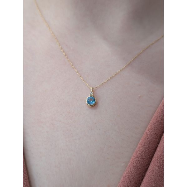 Diamond and Swiss Blue Topaz December Birthstone Necklace in 10k Yellow Gold Image 2 Conti Jewelers Endwell, NY