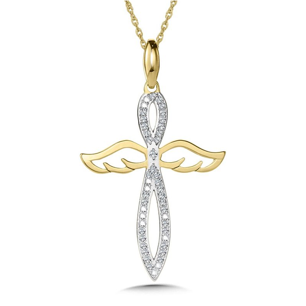 1/10th Ct. tw. Diamond Angelic Cross Necklace in 10k Gold Conti Jewelers Endwell, NY
