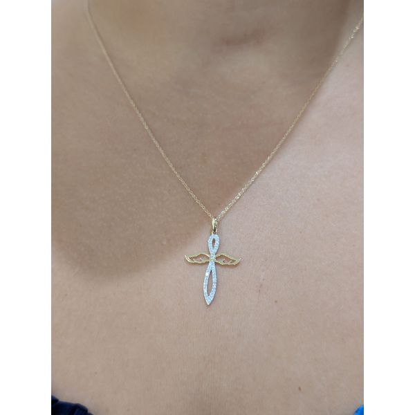 1/10th Ct. tw. Diamond Angelic Cross Necklace in 10k Gold Image 2 Conti Jewelers Endwell, NY