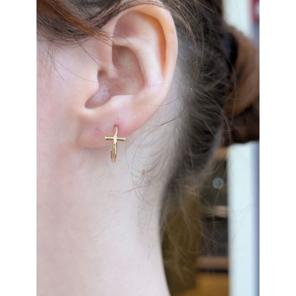 14mm Cross Hoop Earrings in 14k Yellow Gold Image 2 Conti Jewelers Endwell, NY