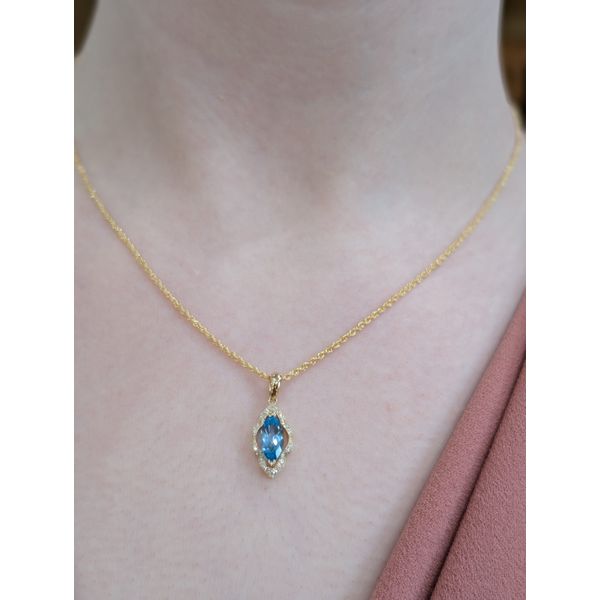 Topaz and Diamond Marquise Halo Necklace in 14k Yellow Gold Image 2 Conti Jewelers Endwell, NY