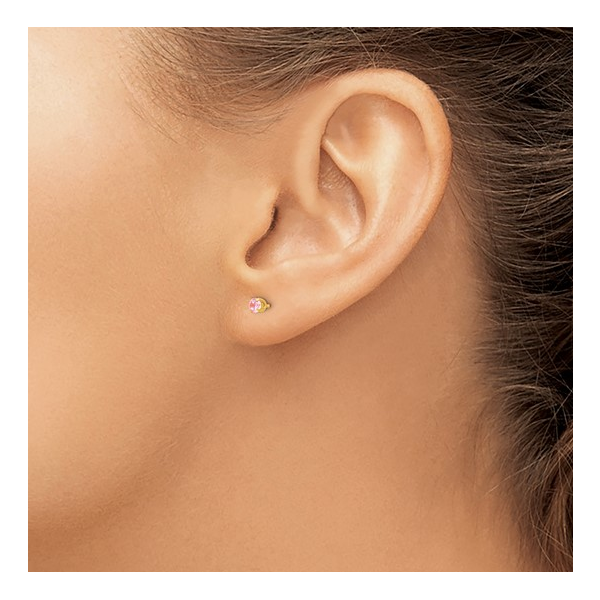 Inverness 3mm Pink CZ Post Piercing Earrings in 14k Yellow Gold Image 2 Conti Jewelers Endwell, NY