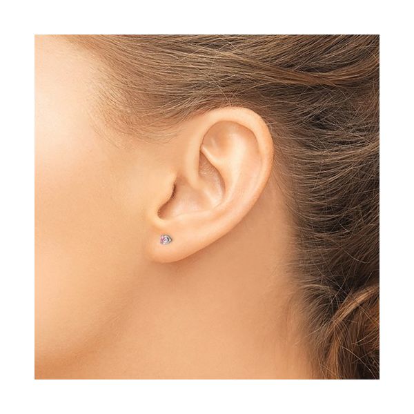 3mm Pink CZ  Piercing Earrings in 14k White Gold Image 2 Conti Jewelers Endwell, NY