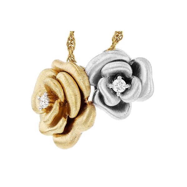 Double Rose Necklace in 14k Yellow and White Gold Image 2 Conti Jewelers Endwell, NY