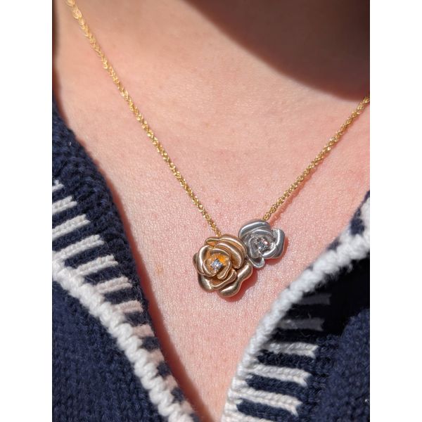 Double Rose Necklace in 14k Yellow and White Gold Image 3 Conti Jewelers Endwell, NY