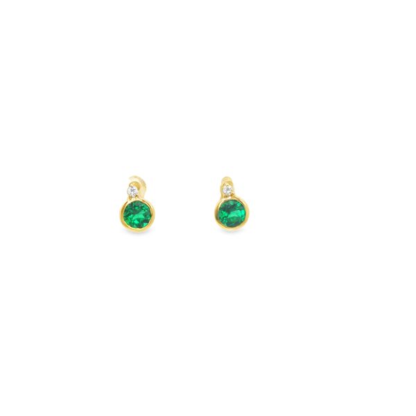 0.05 cttw. Diamond and 1 cttw. Emerald Stud Earrings in 10k Yellow Gold Conti Jewelers Endwell, NY