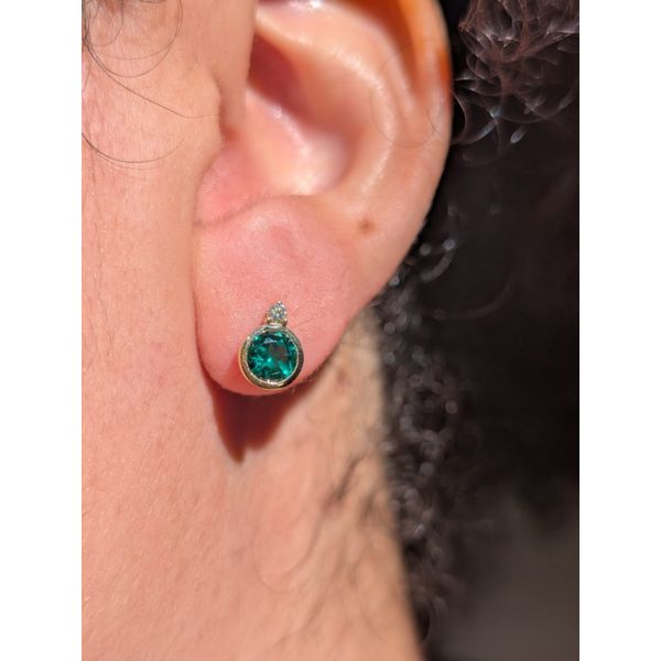 0.05 cttw. Diamond and 1 cttw. Emerald Stud Earrings in 10k Yellow Gold Image 2 Conti Jewelers Endwell, NY