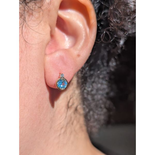 .05 cttw. Diamond and 1 cttw. Blue Topaz Stud Earrings in 10k Yellow Gold Image 2 Conti Jewelers Endwell, NY