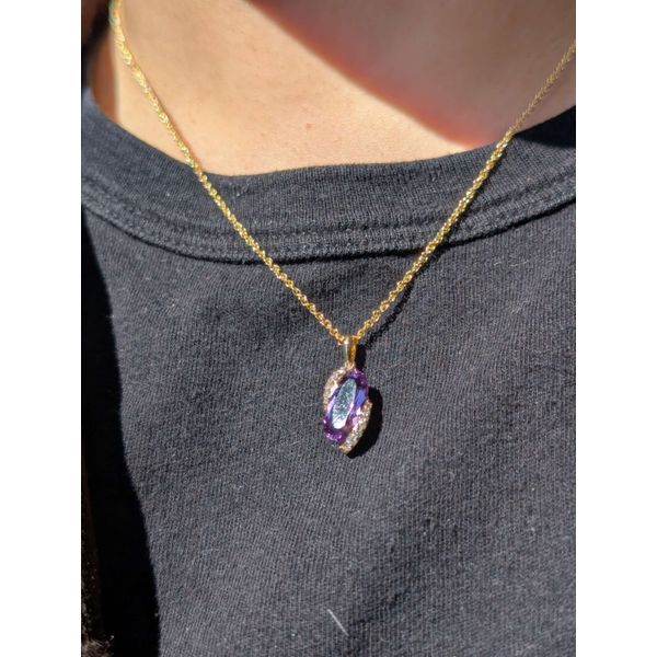 1.72ct Amethyst & .12cttw Diamond Necklace crafted in 14k yellow gold 18in Image 2 Conti Jewelers Endwell, NY