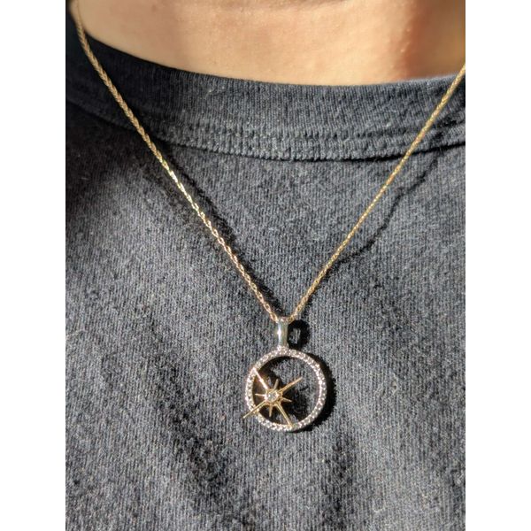 North star Pendant with .12cttw Diamond Crafted in 14k Yellow and White Gold Image 2 Conti Jewelers Endwell, NY