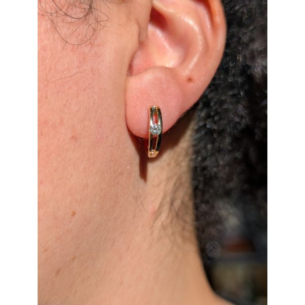 Split Hinged Hoops with .2cttw Diamond in 14k Yellow Gold Image 2 Conti Jewelers Endwell, NY