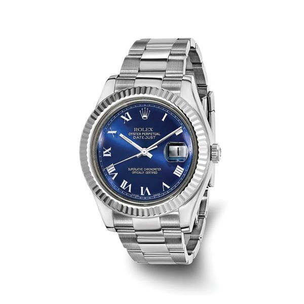 Pre-owned Rolex-Independently Certified 41MM SS OYSTER DJ II with BLUE Roman Dial Conti Jewelers Endwell, NY
