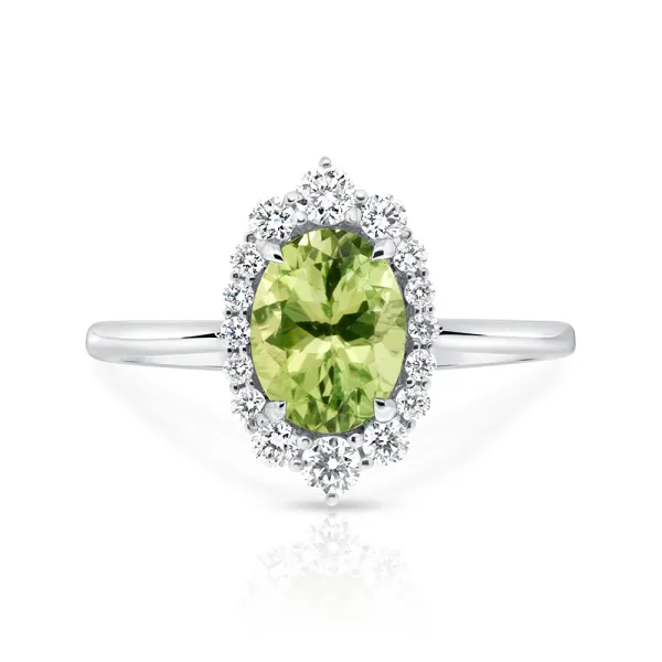 1.05ct Green Toumaline Ring with .31cttw of Diamond Halo Size 6.5 in 14k White Gold Conti Jewelers Endwell, NY