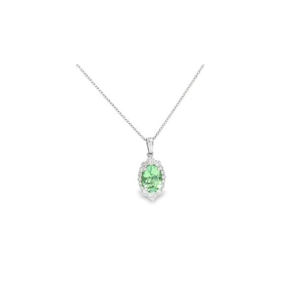 1.17ct Green Tourmaline with .32cttw Diamond Halo Necklace in 14k White Gold Conti Jewelers Endwell, NY