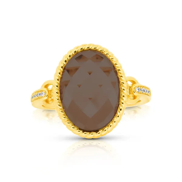 5.92ct Smokey Quartz & .05 Diamond Bezel Ring Crafted in 14k Yellow Gold Size 6.5 Conti Jewelers Endwell, NY