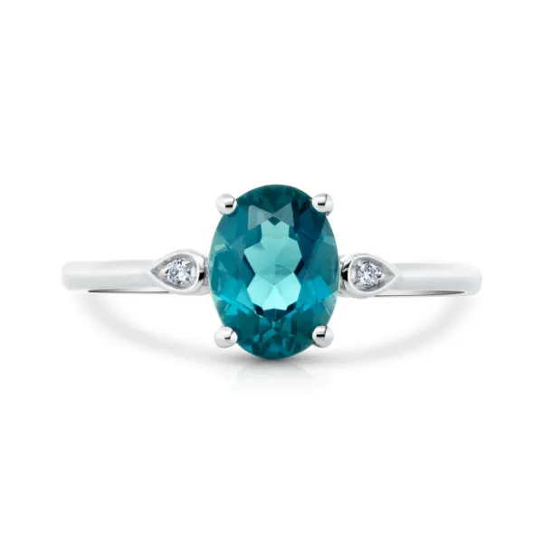 1.49ct London Blue Topaz & .02 Diamond Three Stone Ring Crafted in 14k White Gold Size 6.5 Conti Jewelers Endwell, NY