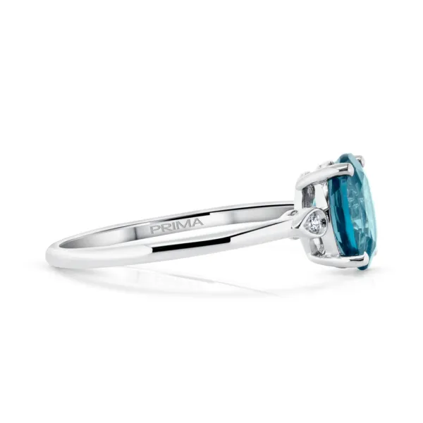 1.49ct London Blue Topaz & .02 Diamond Three Stone Ring Crafted in 14k White Gold Size 6.5 Image 2 Conti Jewelers Endwell, NY