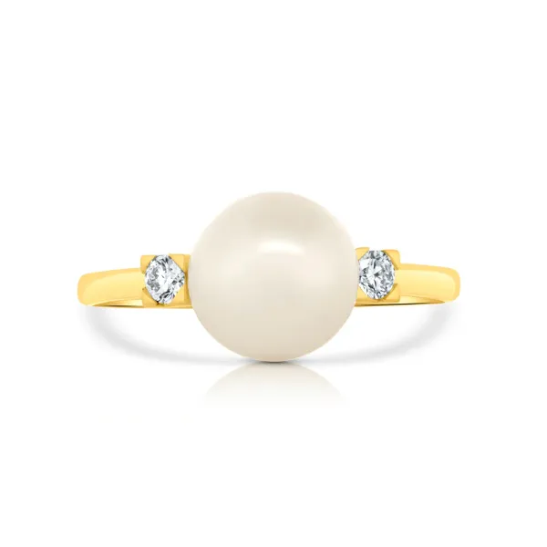 .91ct Pearl & .12 Diamond Three Tone Ring Crafted in 14k Yellow Gold Size 6.5 Conti Jewelers Endwell, NY