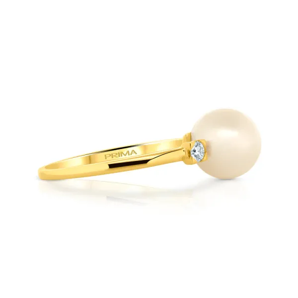 .91ct Pearl & .12 Diamond Three Tone Ring Crafted in 14k Yellow Gold Size 6.5 Image 2 Conti Jewelers Endwell, NY