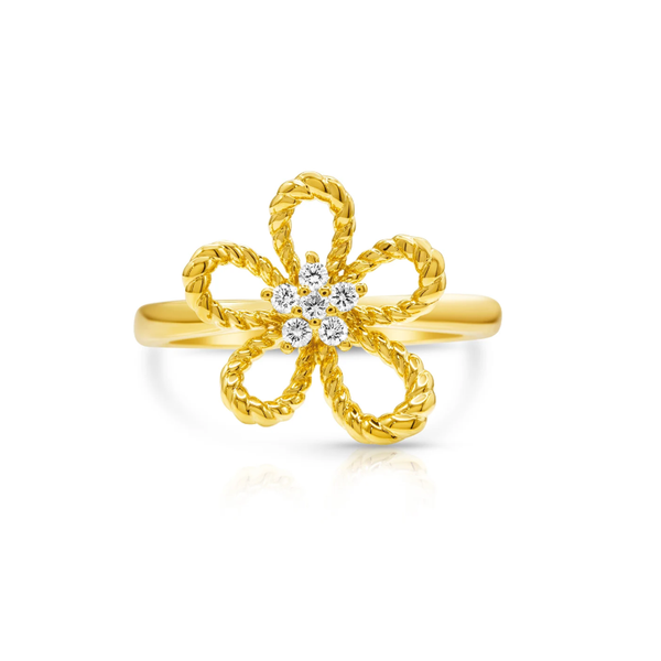 .12ctw Diamond Flower Ring Crafted in 14k Yellow Gold Size 6.5 Conti Jewelers Endwell, NY