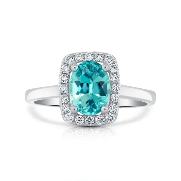 1.98ct Blue Zircon & .21 Diamond Halo Ring Crafted in 14k White Gold Size 6.5 Conti Jewelers Endwell, NY