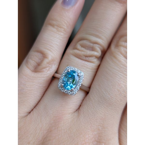 1.98ct Blue Zircon & .21 Diamond Halo Ring Crafted in 14k White Gold Size 6.5 Image 3 Conti Jewelers Endwell, NY