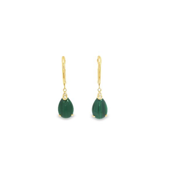 7.19ctw Malachite & .03 Diamond Drop Earrings Crafted in 14k Yellow Gold Conti Jewelers Endwell, NY