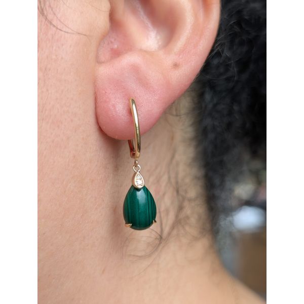 7.19ctw Malachite & .03 Diamond Drop Earrings Crafted in 14k Yellow Gold Image 2 Conti Jewelers Endwell, NY