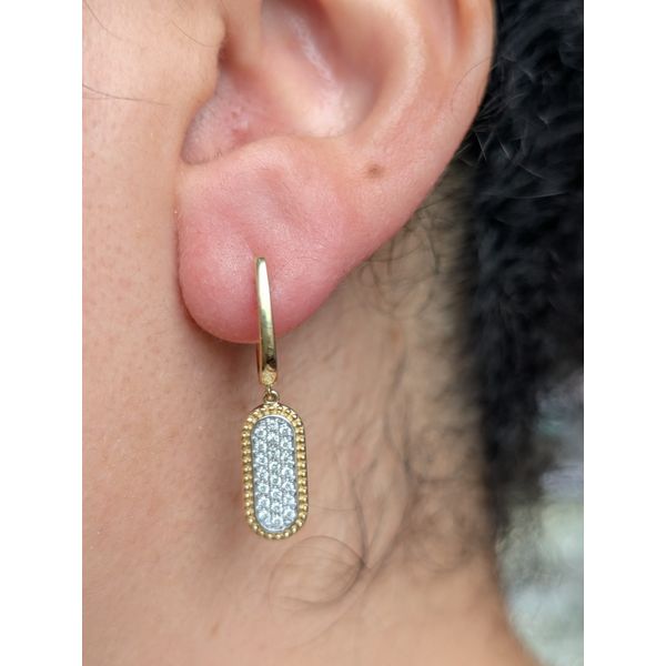 .38ctw Diamond J-Hoop Drop Earrings Crafted in 14k Yellow and White Gold Image 2 Conti Jewelers Endwell, NY