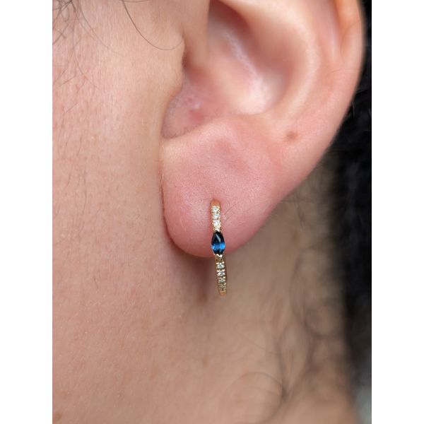 .18ctw Sapphire & .05 Diamond Huggie Earrings Crafted in 14k Yellow Gold Image 2 Conti Jewelers Endwell, NY