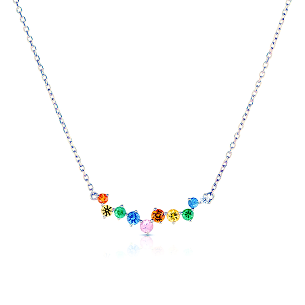 .56ctw Multi-Colored Sapphire & .03 Diamond Necklace Crafted in 14k White Gold Conti Jewelers Endwell, NY