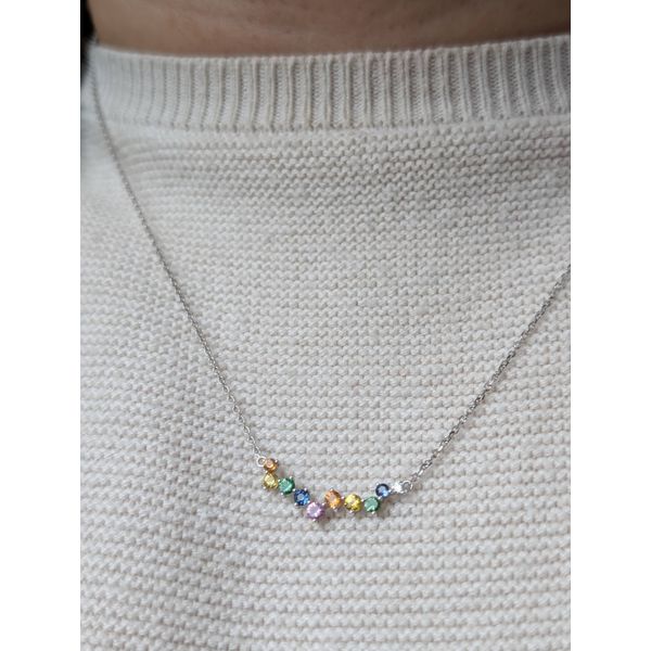 .56ctw Multi-Colored Sapphire & .03 Diamond Necklace Crafted in 14k White Gold Image 2 Conti Jewelers Endwell, NY