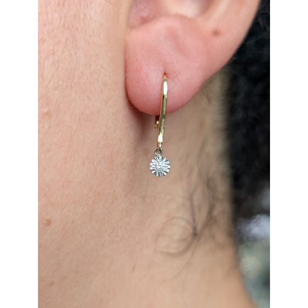 .06ctw Illusion Set Diamond Drop Earrings Crafted in 14k Yellow and White Gold Image 2 Conti Jewelers Endwell, NY