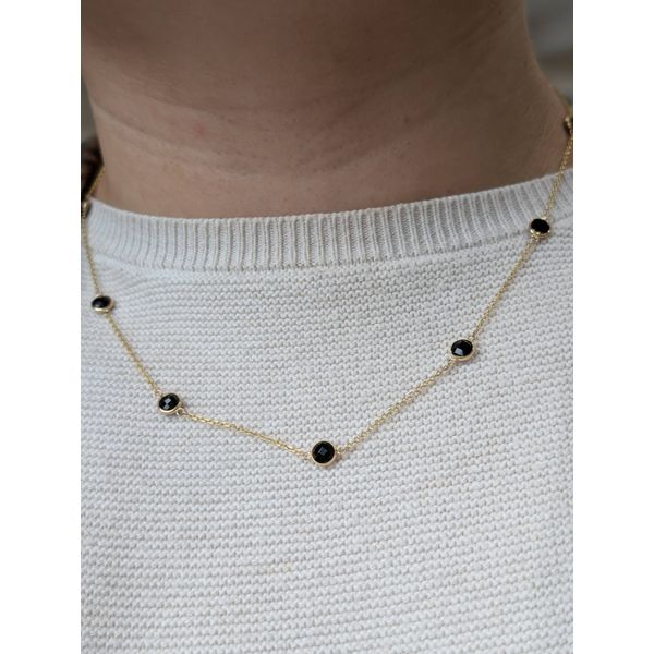 4.23ctw Onyx Bezel Set Station Necklace Crafted in 14k Yellow Gold Image 2 Conti Jewelers Endwell, NY