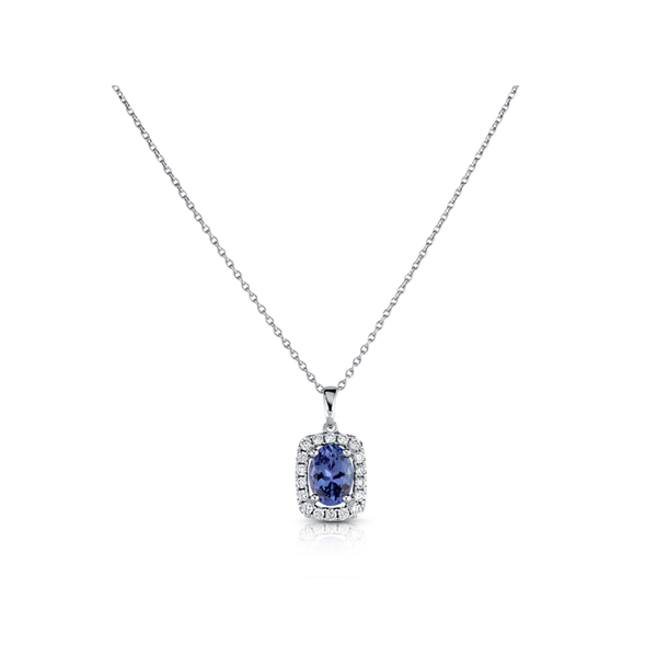 .88ctw Tanzanite & .17 Diamond Halo Necklace Crafted in 14k White Gold 18in Conti Jewelers Endwell, NY