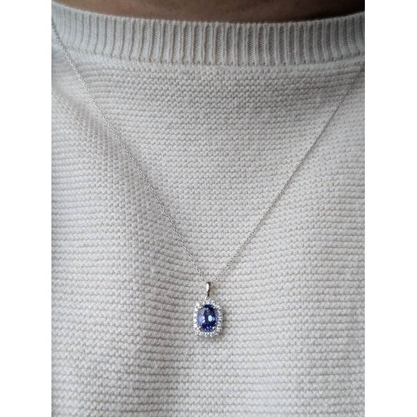 .88ctw Tanzanite & .17 Diamond Halo Necklace Crafted in 14k White Gold 18in Image 2 Conti Jewelers Endwell, NY