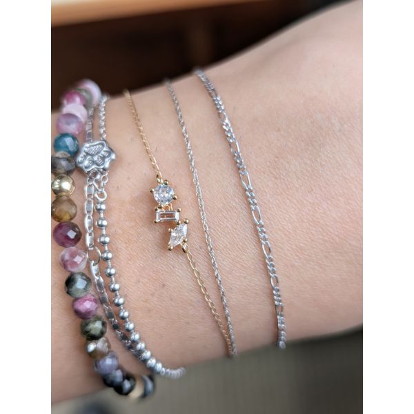 Sterling Silver Gold Fill Three Stone CZ Link Charm Image 2 Conti Jewelers Endwell, NY