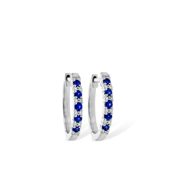1/3ct tw. Sapphire & Diamond Huggie Earrings in 14k White Gold Conti Jewelers Endwell, NY
