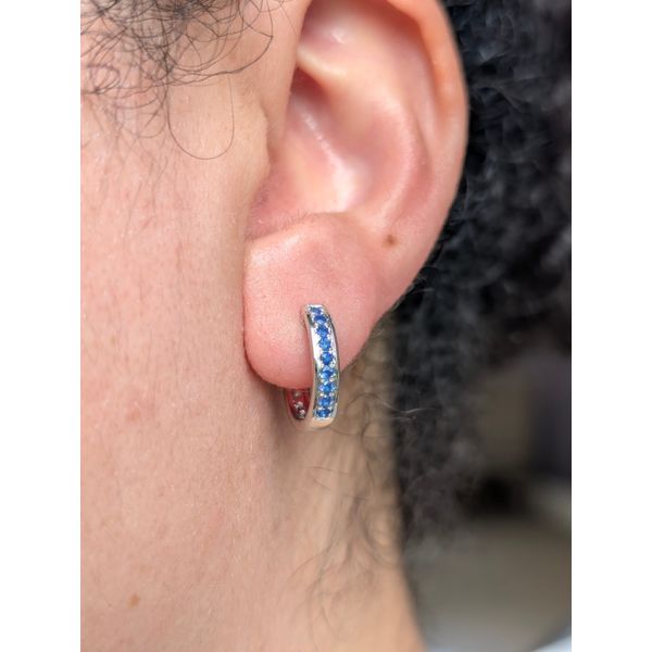1/3 Ctw. Diamond & Sapphire Reversible Huggie Earrings in 10k White Gold Image 3 Conti Jewelers Endwell, NY