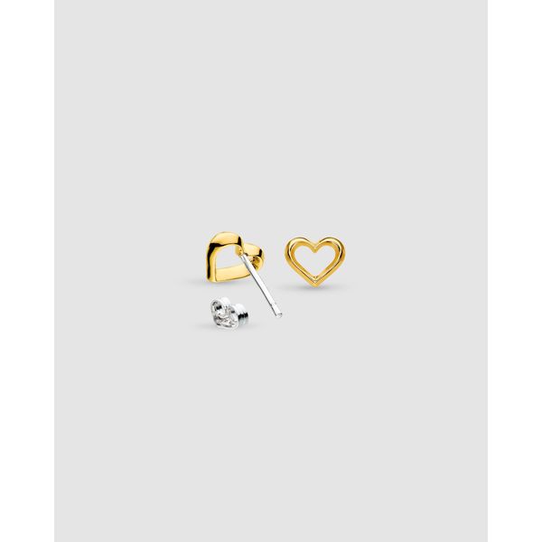 HeLove Silver Heart Golden Fine Outline Two-Tone Stud Earrings Conti Jewelers Endwell, NY