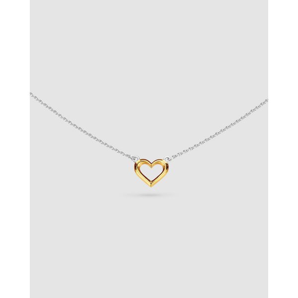 Love Silver Heart Golden Fine Outline Two-Tone Mini Necklet Conti Jewelers Endwell, NY