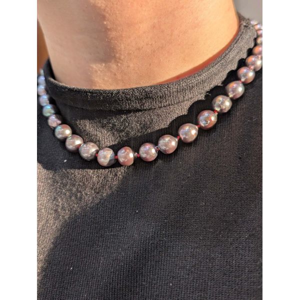 Baroque Pearl Necklace in 14k Gold & Red Silk Image 2 Conti Jewelers Endwell, NY