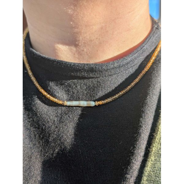 Citrine Bead & Freshwater Stick Pearl Necklace in 14k Yellow Gold Image 2 Conti Jewelers Endwell, NY