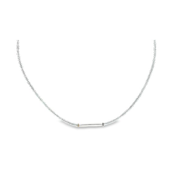 Aquamarine Bead & Freshwater Stick Pearl Necklace in 14k Yellow Gold Conti Jewelers Endwell, NY