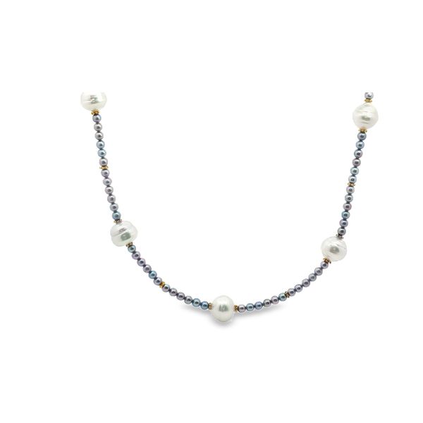 18k Yellow Gold 12mm South Sea Pearl & 4mm Silver Japanese Pearl Necklace (17") Conti Jewelers Endwell, NY