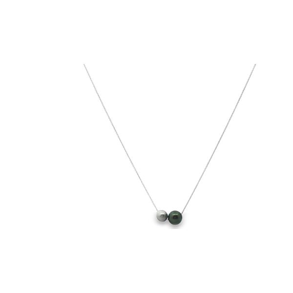 14K White Gold 8mm & 10mm Tahitian Two-Pearl Pendant Necklace Conti Jewelers Endwell, NY