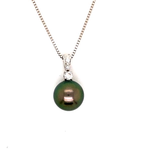 10mm Tahitian Pearl and Diamond Accent Pendant in 18k White Gold Conti Jewelers Endwell, NY