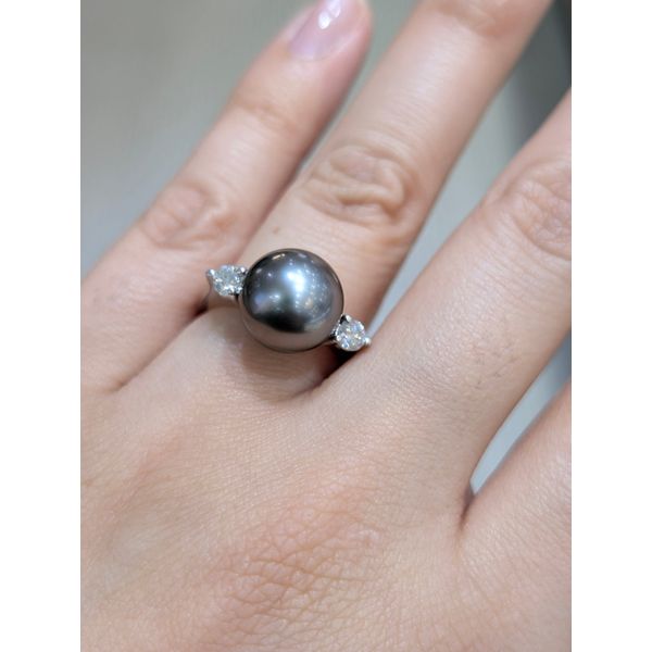 11.5mm Tahitian Pearl and .3cttw Diamond Ring in 18k White Gold Image 3 Conti Jewelers Endwell, NY