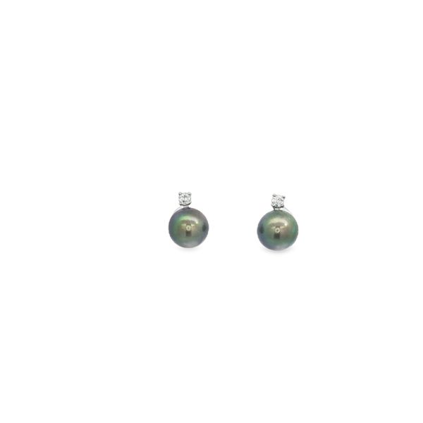 14K White Gold 7.75mm Black Pearl & 0.10ctw Diamond Drop Earrings Conti Jewelers Endwell, NY