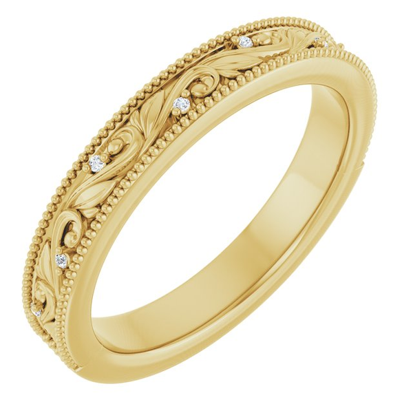 0.02cttw Diamond Filigree Wedding Band in 14k Yellow gold Conti Jewelers Endwell, NY